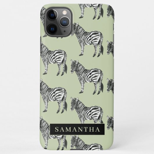 Coque iPhone 11Pro Max Jungle Zebra Wild Motif & Nom personnalisé (Dos)