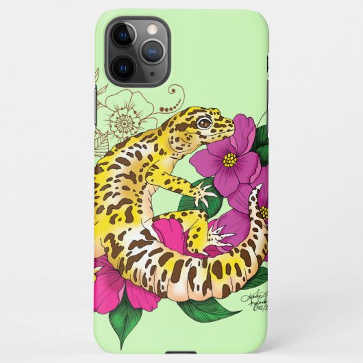 Coque iPhone 11Pro Max Léopard jaune Gecko Vert (Dos)