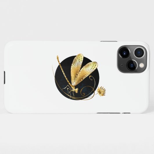 Coque iPhone 11Pro Max libellule d'or en cercle noir (Dos Horizontal)