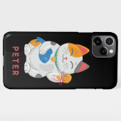 Coque iPhone 11Pro Max Maneki Neko White Chat, symbole de bonne chance (Dos Horizontal)