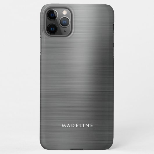 Coque iPhone 11Pro Max Minimaliste Élégant Brossé Métal Gris Argent (Dos)