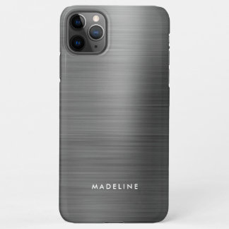 Coque iPhone 11Pro Max Minimaliste Élégant Brossé Métal Gris Argent
