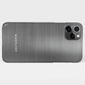 Coque iPhone 11Pro Max Minimaliste Élégant Brossé Métal Gris Argent (Dos Horizontal)