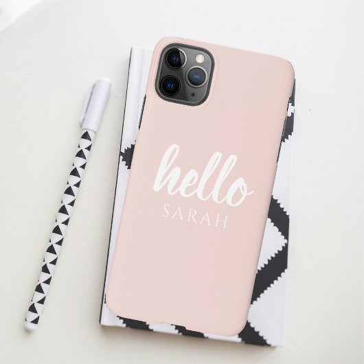 Coque iPhone 11Pro Max Moderne Minimal Pastel Rose Bonjour Et Vous Nom
