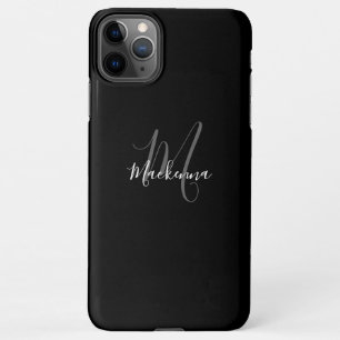 Coque iPhone 11Pro Max Moderne Noir Blanc Monogramme Girly Script Nom Chi