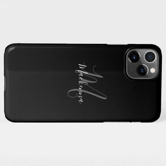 Coque iPhone 11Pro Max Moderne Noir Blanc Monogramme Girly Script Nom Chi (Dos Horizontal)
