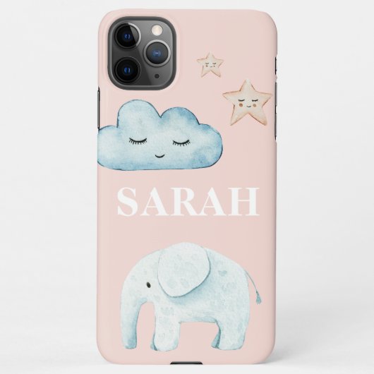 Coque iPhone 11Pro Max Moderne Pastel Rose & Bleu Nom de l'enfant (Dos)