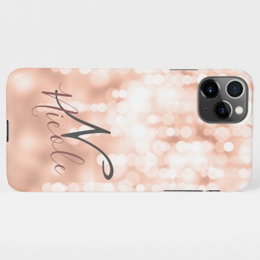 Coque iPhone 11Pro Max Monogramme de brillance d'or Rose (Dos Horizontal)
