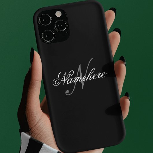 Coque iPhone 11Pro Max Monogramme de nom noir et blanc personnalisé uniqu