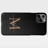 Coque iPhone 11Pro Max Monogramme d'or noir moderne Nom du script coque i (Dos Horizontal)