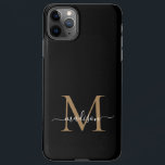 Coque iPhone 11Pro Max Monogramme d'or noir moderne Nom du script féminin<br><div class="desc">Monogramme d'or noir moderne Feminine Script Nom Téléphone Boîtier</div>