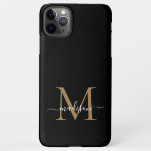Coque iPhone 11Pro Max Monogramme d'or noir moderne Nom du script féminin
