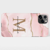 Coque iPhone 11Pro Max Monogramme en marbre moderne en pierre rose (Dos Horizontal)