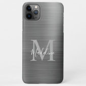 Coque iPhone 11Pro Max Monogramme gris argent brossé de glam (Dos)