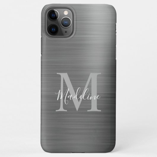 Coque iPhone 11Pro Max Monogramme gris argent brossé de glam (Dos)