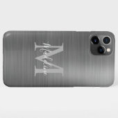 Coque iPhone 11Pro Max Monogramme gris argent brossé de glam (Dos Horizontal)