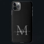 Coque iPhone 11Pro Max Monogramme gris argenté noir Nom du script féminin<br><div class="desc">Monogramme gris argent moderne fille noire feminine Script Nom Téléphone Boîtier</div>