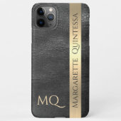 Coque iPhone 11Pro Max Monogramme moderne élégant en cuir noir (Dos)