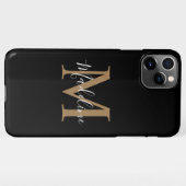 Coque iPhone 11Pro Max Monogramme moderne or noir simple et élégant (Dos Horizontal)
