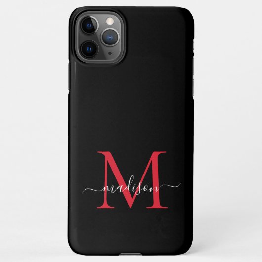 Coque iPhone 11Pro Max Monogramme noir rouge bordeaux Nom du script fémin (Dos)