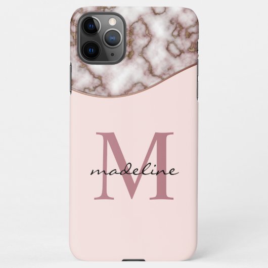 Coque iPhone 11Pro Max Monogramme or Rose brut moderne (Dos)