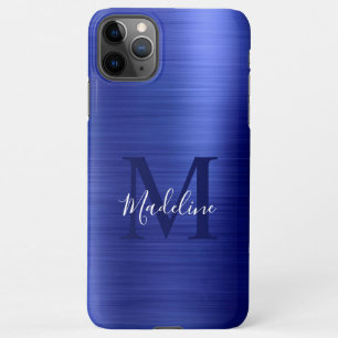 Coque iPhone 11Pro Max Monogramme Royal Bleu en métal brossé