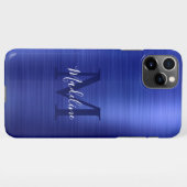 Coque iPhone 11Pro Max Monogramme Royal Bleu en métal brossé (Dos Horizontal)