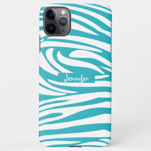 Coque iPhone 11Pro Max Monogramme Turquoise Striped Zebra Pattern tendanc