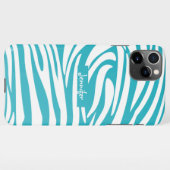 Coque iPhone 11Pro Max Monogramme Turquoise Striped Zebra Pattern tendanc (Dos Horizontal)