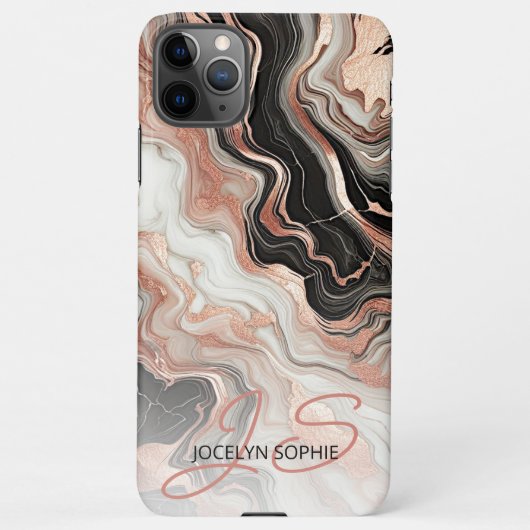 Coque iPhone 11Pro Max Motif d'art en marbre noir gris rose rose (Dos)