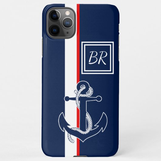 Coque iPhone 11Pro Max Motif d'art Personnalisé Ancre bleue rouge blanc r (Dos)