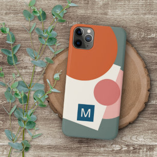 Coque iPhone 11Pro Max Motif d'Art Vert Retro Mauve Rose Orange Sage