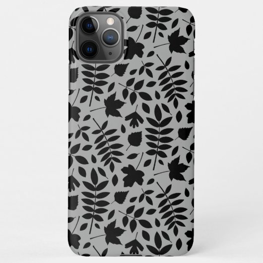 Coque iPhone 11Pro Max Motif Feuille tombé noir sur gris (Dos)
