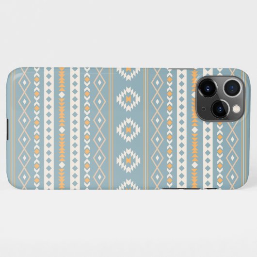 Coque iPhone 11Pro Max Motif Motif Mixte Aztec Crème Bleu Orange (Dos Horizontal)