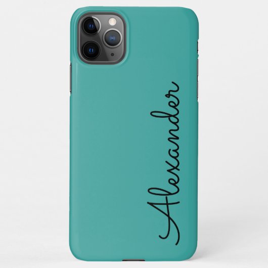 Coque iPhone 11Pro Max Nom manuscrit Turquoise personnalisé BUDGET (Dos)
