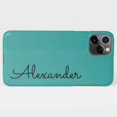 Coque iPhone 11Pro Max Nom manuscrit Turquoise personnalisé BUDGET (Dos Horizontal)