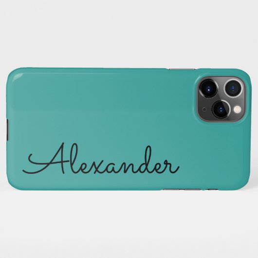 Coque iPhone 11Pro Max Nom manuscrit Turquoise personnalisé BUDGET (Dos Horizontal)