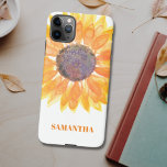 Coque iPhone 11Pro Max Nom personnalisé Fleur de tournesol<br><div class="desc">Cette étagère de téléphone à fleurs est décorée d'un tournesol jaune aquarelle. Facilement personnalisable avec votre nom ou monogramme. Utilisez l'outil de conception pour modifier la taille, le style ou la couleur du texte. Parce que nous créons notre oeuvre, vous ne trouverez pas cette image exacte d'autres designers. Aquarelle originale...</div>