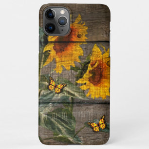 Coque iPhone 11Pro Max Papillons de tournesol rustique Barre