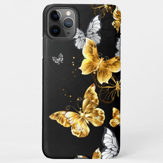 Coque iPhone 11Pro Max Papillons d'or et de blanc (Dos)