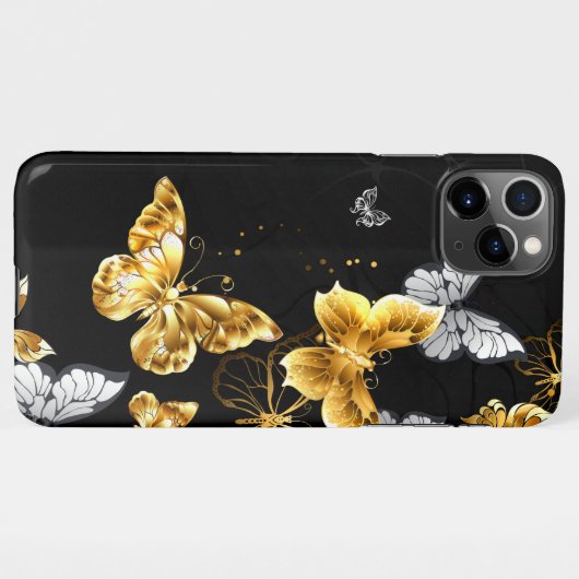 Coque iPhone 11Pro Max Papillons d'or et de blanc (Dos Horizontal)