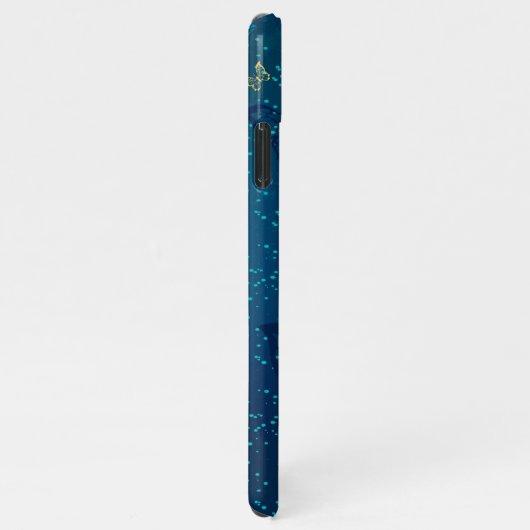 Coque iPhone 11Pro Max Papillons d'or sur un Arrière - plan bleu (Côté droit)