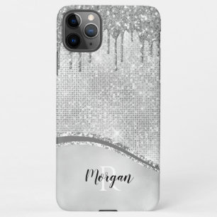 Coque iPhone 11Pro Max Parties scintillant en argent et étincelle, nom et