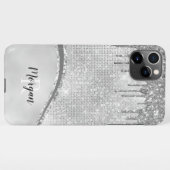 Coque iPhone 11Pro Max Parties scintillant en argent et étincelle, nom et (Dos Horizontal)