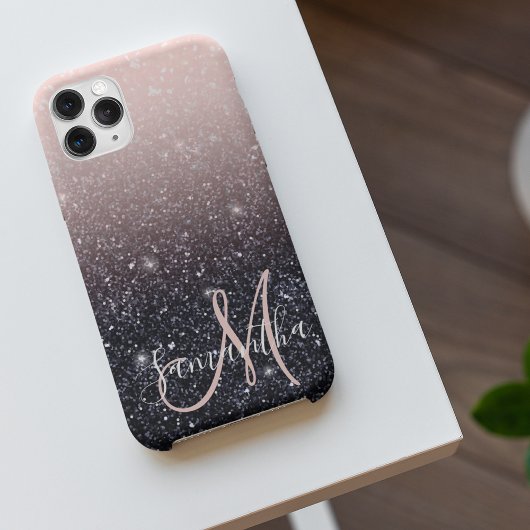 Coque iPhone 11Pro Max Parties scintillant moderne noire et rose Étincell