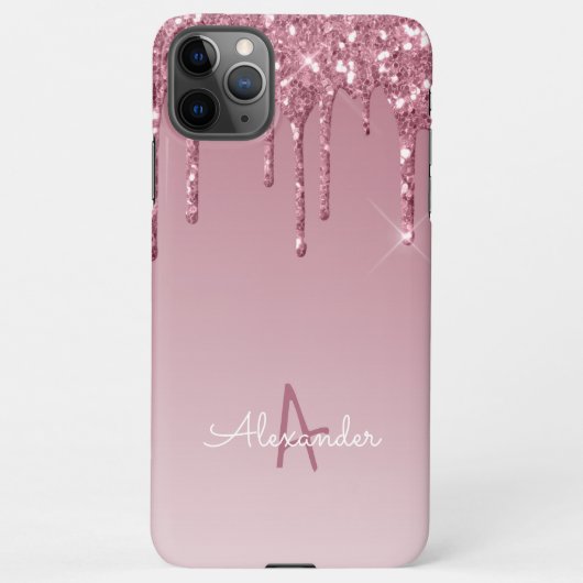 Coque iPhone 11Pro Max Parties scintillant Rose Budget Gold Driving Monog (Dos)