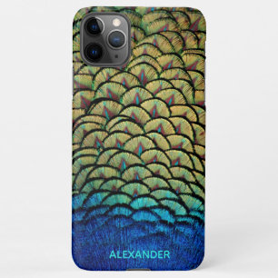 Coque iPhone 11Pro Max Peacock Personnalisé Plumes Bleues Nom