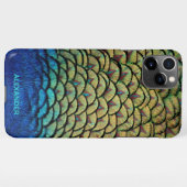 Coque iPhone 11Pro Max Peacock Personnalisé Plumes Bleues Nom (Dos Horizontal)