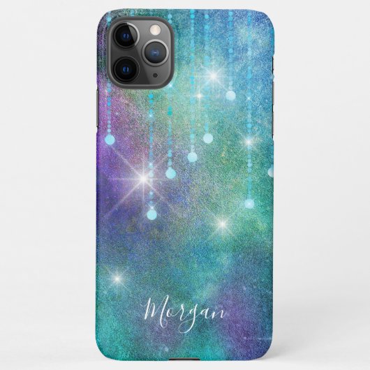Coque iPhone 11Pro Max Personnaliser le nom, violet et Turquoise, lumière (Dos)
