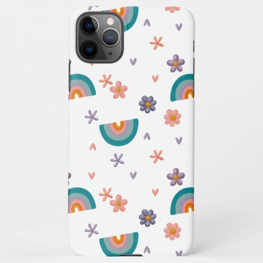 Coque iPhone 11Pro Max Phone Case – Rainbow and Flowers Cute Design (Dos)